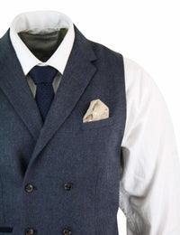 Cavani Martez - meeste kalasabamustriga tviidmustriga Gatsby Peaky Blinders klassikaline kaherealine vest - sinine