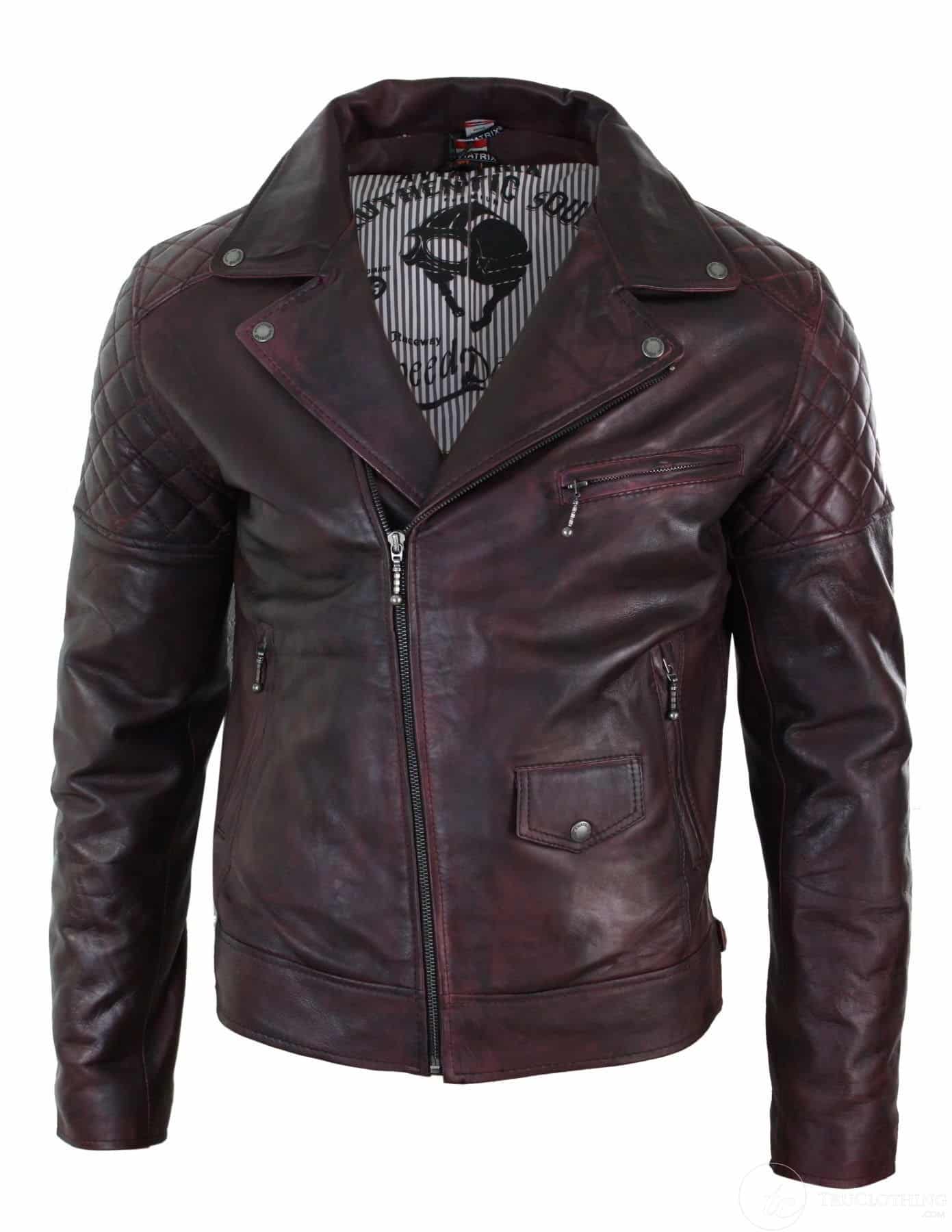 Ehtne nahk, vintage pestud pruun, must, burgundiapunane, sinine, puiduga meeste bikerjakk, risti lukuga, retro vabaaja-Pepsi Burgundia värvi