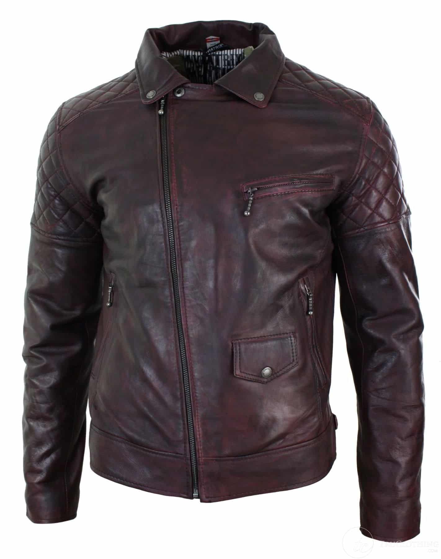 Ehtne nahk, vintage pestud pruun, must, burgundiapunane, sinine, puiduga meeste bikerjakk, risti lukuga, retro vabaaja-Pepsi Burgundia värvi