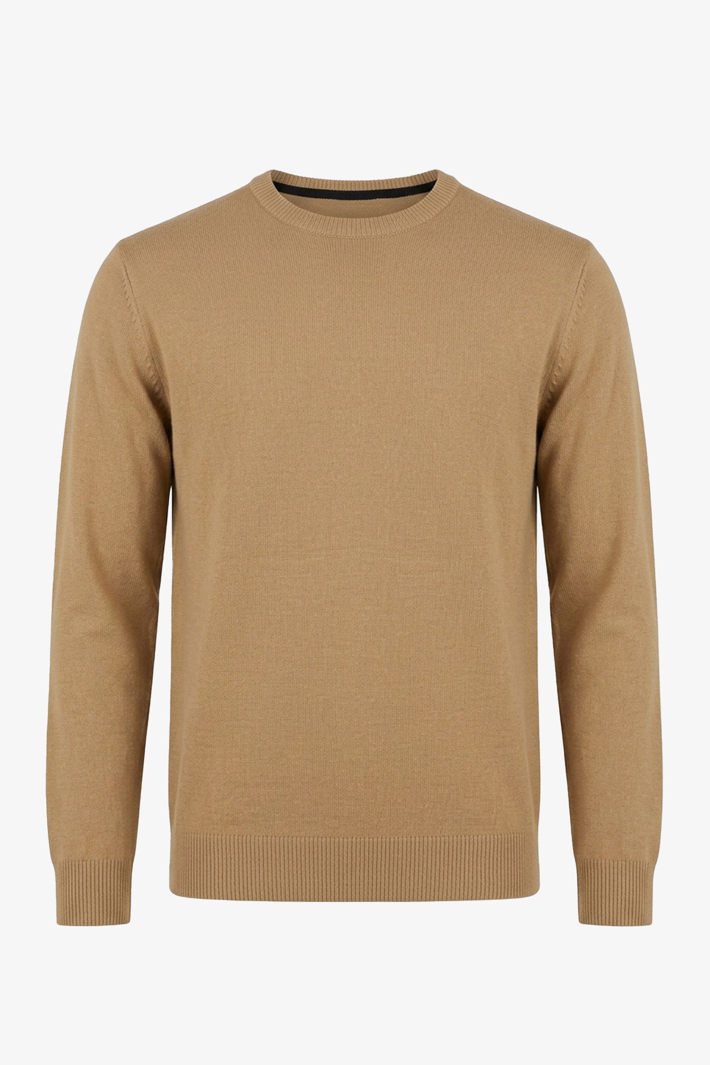 Meeste kaamelipruun ümara kaelusega džemper tavalise lõikega kootud pullover