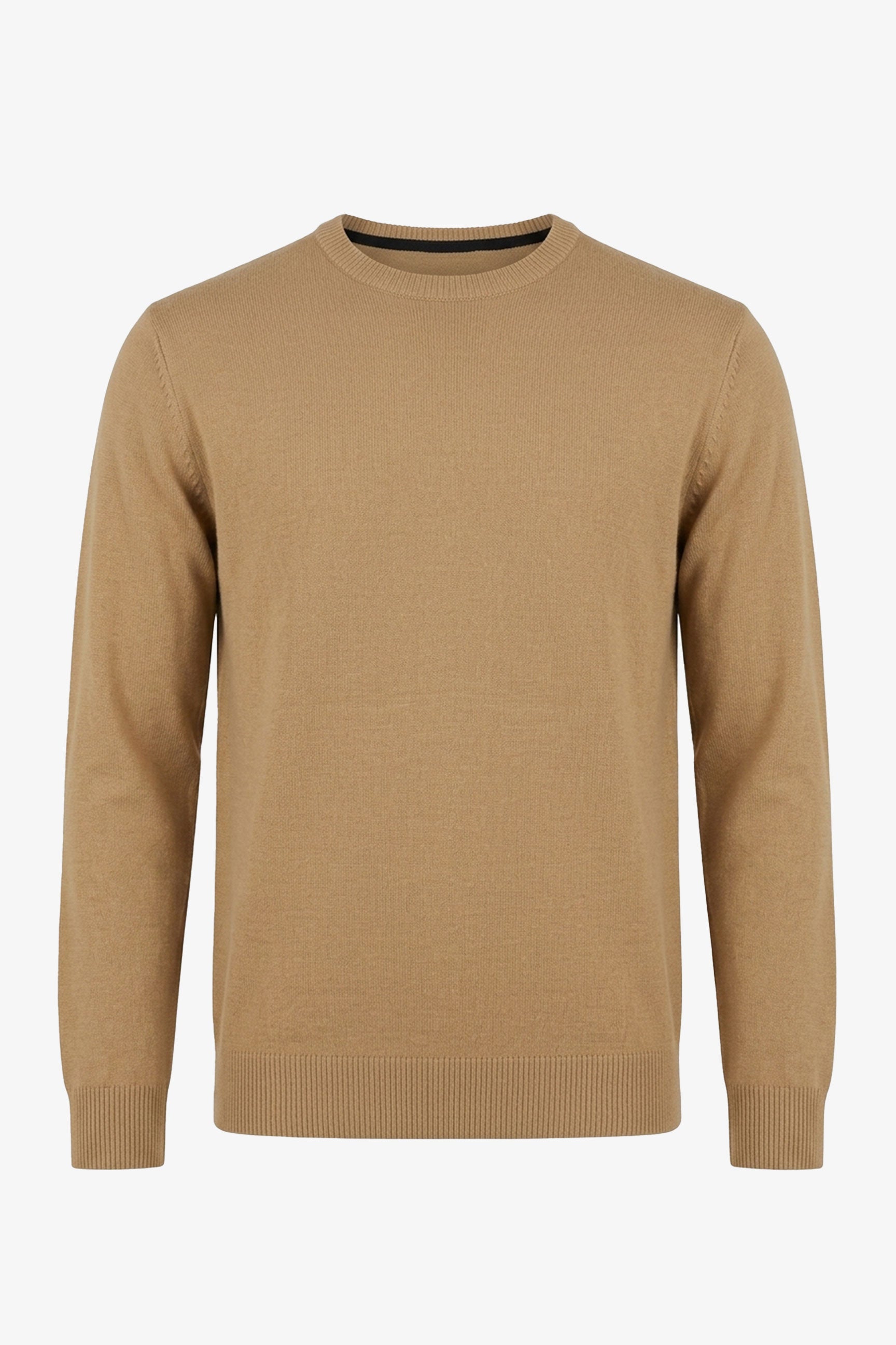 Meeste kaamelipruun ümara kaelusega džemper tavalise lõikega kootud pullover