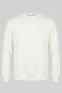 Meeste valge puuvillasegu ümara kaelusega dressipluus pikkade varrukatega veniv pullover