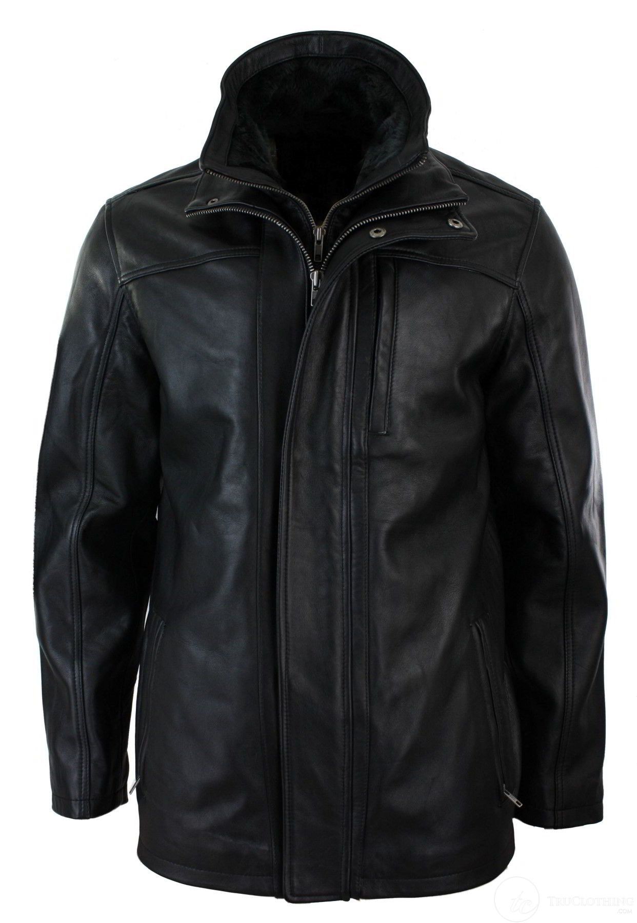 Meeste 3/4 päris nahast safarijakk, eemaldatava topeltlukuga, must