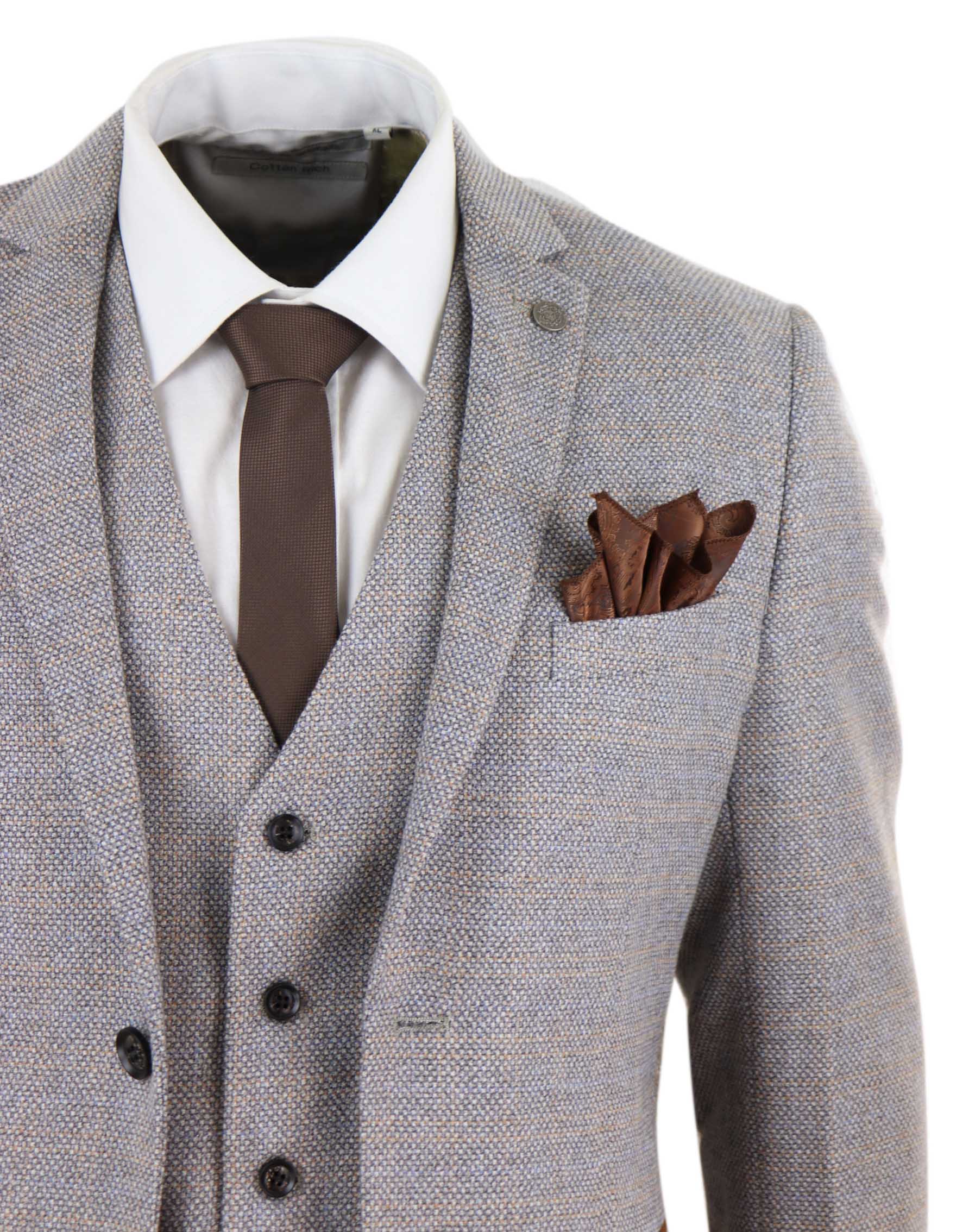 Meeste kolmeosaline tviidruuduline ülikond - kreemjas