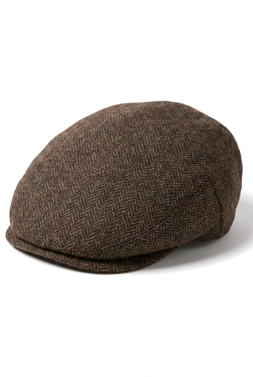 Meeste lame nokamüts villast kalasabamustriga pruunist tviidist, klassikaline 1920ndate unisex Del Boy