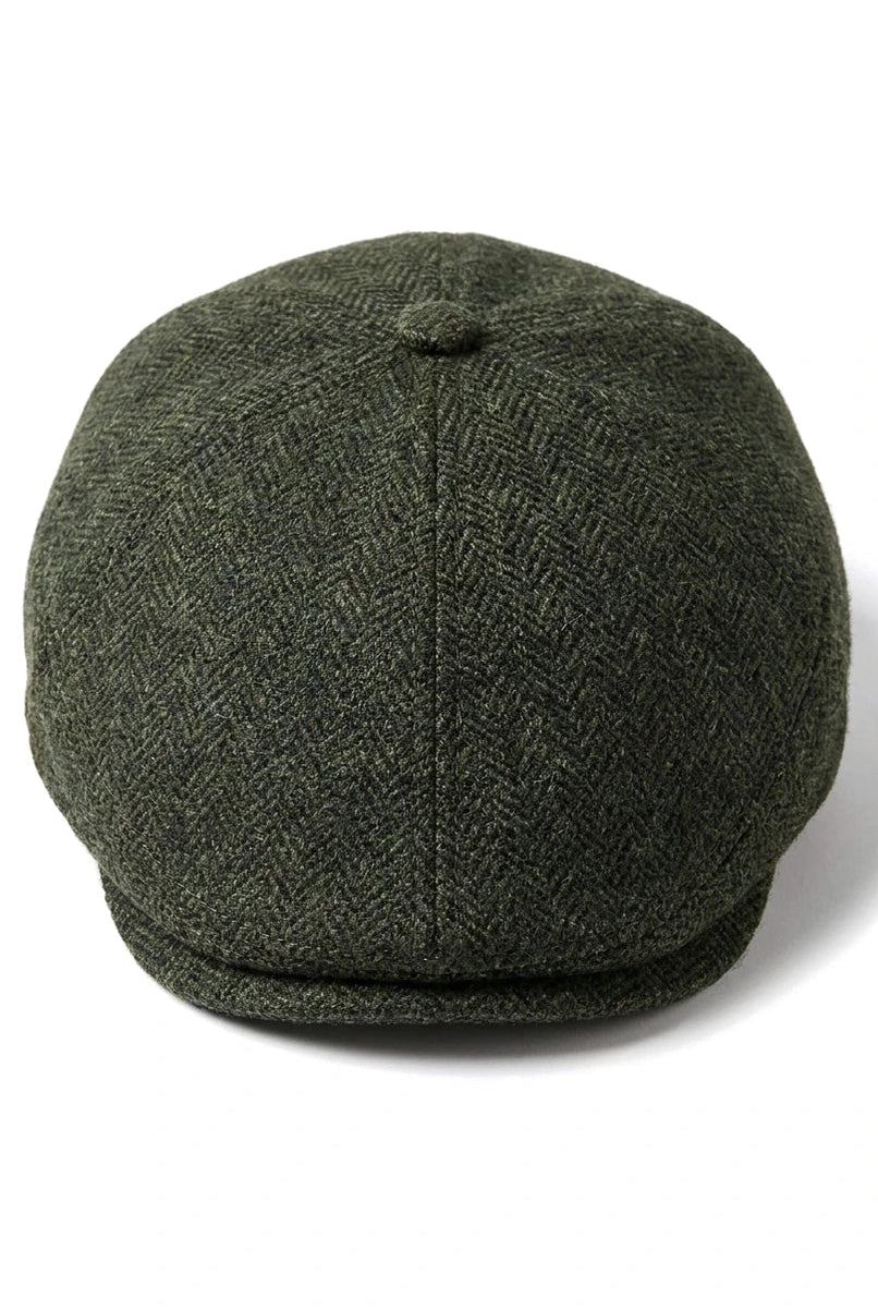Meeste lameda nokaga villane kalasabamustriga oliivroheline tviidmüts, klassikaline 1920ndate unisex poiste stiilis