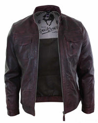 Ehtne nahk, lühike lukuga, vabaaja veinipunane retro meeste bikerjakk, pestud vintage