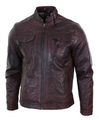Ehtne nahk, lühike lukuga, vabaaja veinipunane retro meeste bikerjakk, pestud vintage