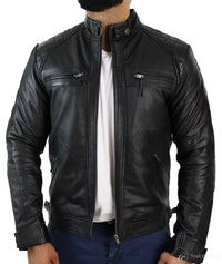Ehtne nahkne retro stiilis lukuga meeste bikerjakk, pehme must vabaaja-must