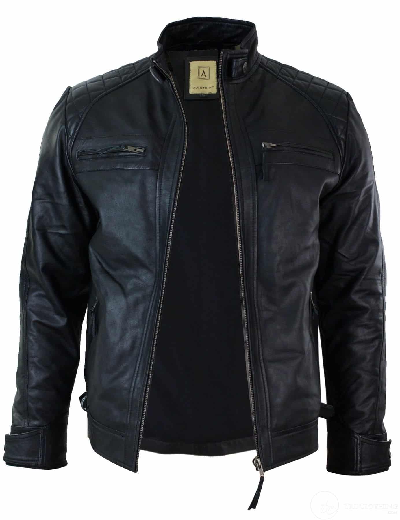 Ehtne nahkne retro stiilis lukuga meeste bikerjakk, pehme must vabaaja-must