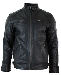 Ehtne nahkne retro stiilis lukuga meeste bikerjakk, pehme must vabaaja-must