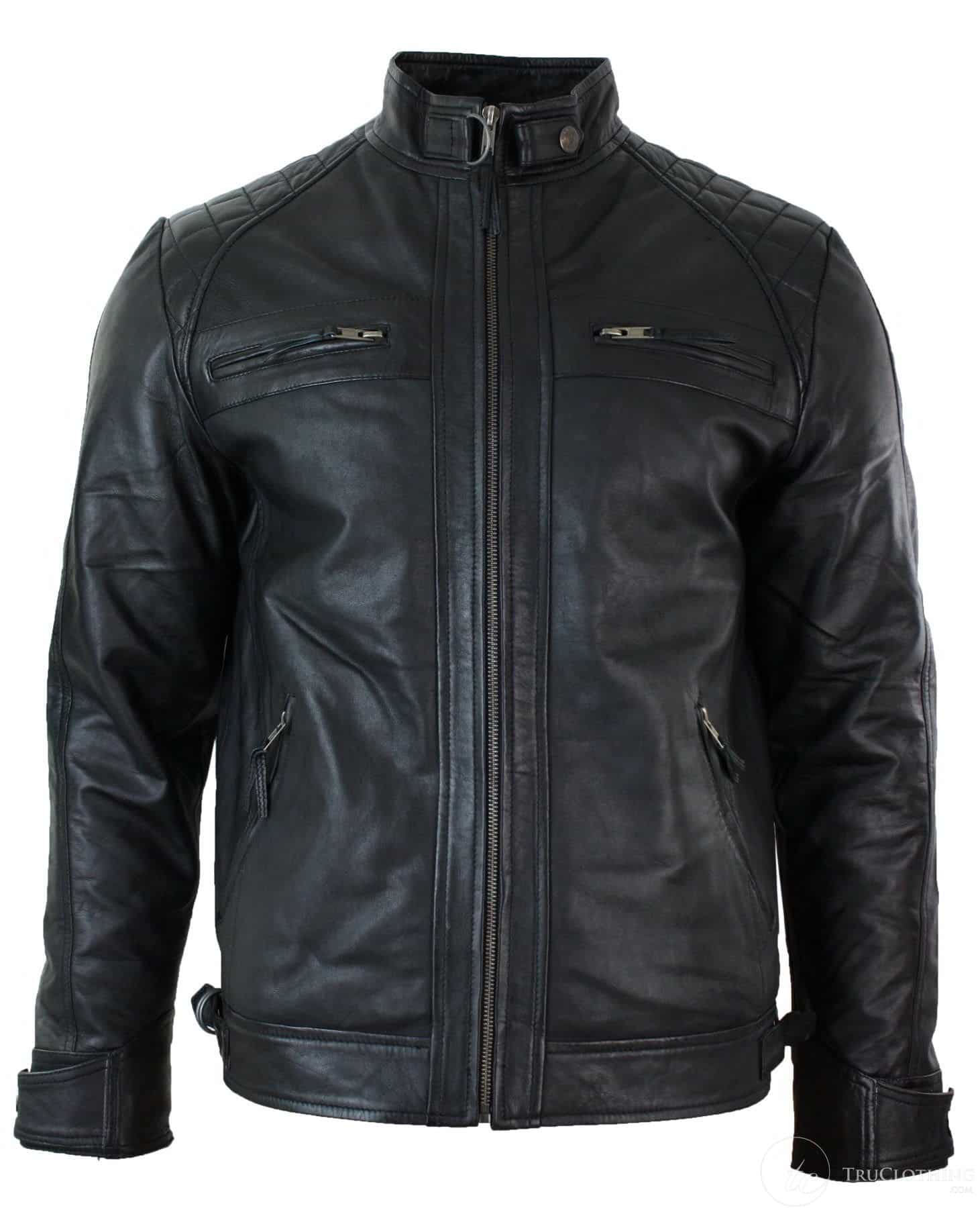 Ehtne nahkne retro stiilis lukuga meeste bikerjakk, pehme must vabaaja-must