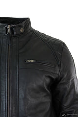 Ehtne nahkne retro stiilis lukuga meeste bikerjakk, pehme must vabaaja-must