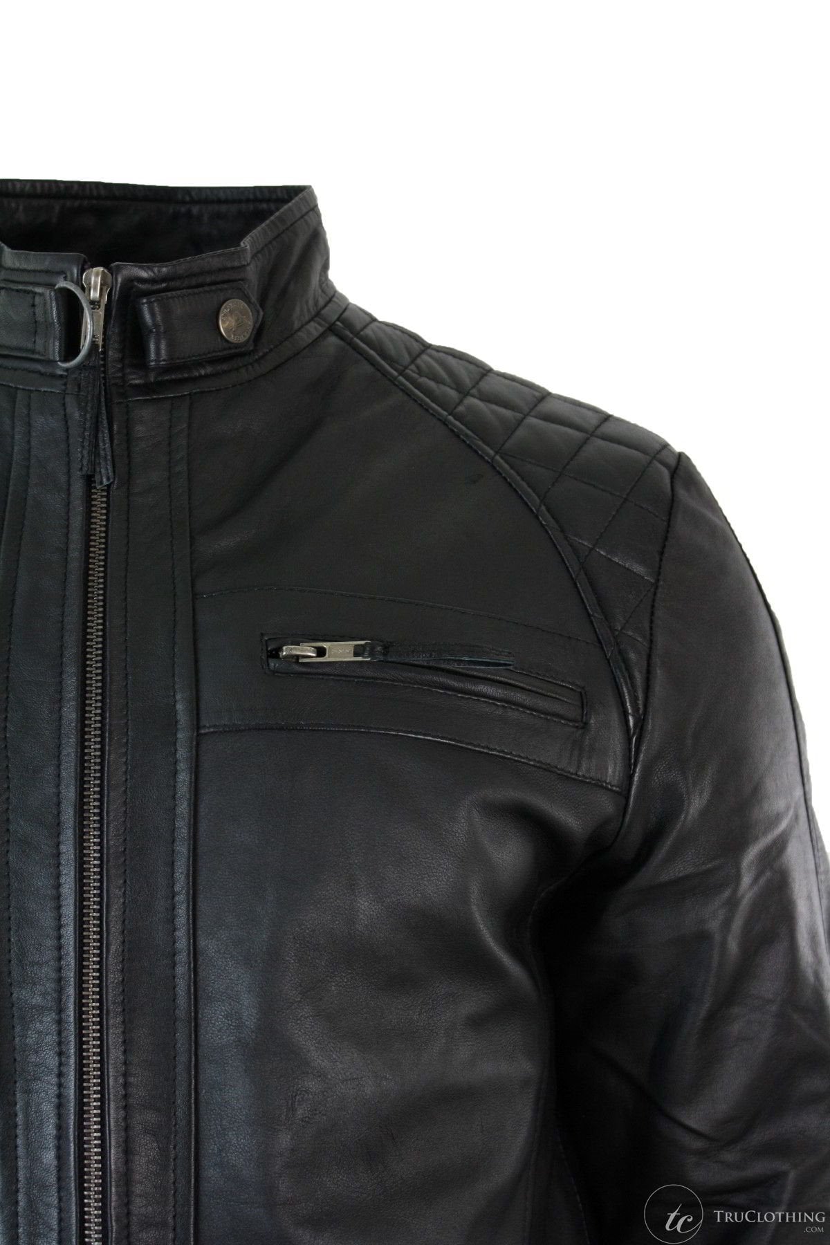 Ehtne nahkne retro stiilis lukuga meeste bikerjakk, pehme must vabaaja-must