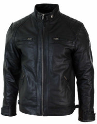 Ehtne nahkne retro stiilis lukuga meeste bikerjakk, pehme must vabaaja-must