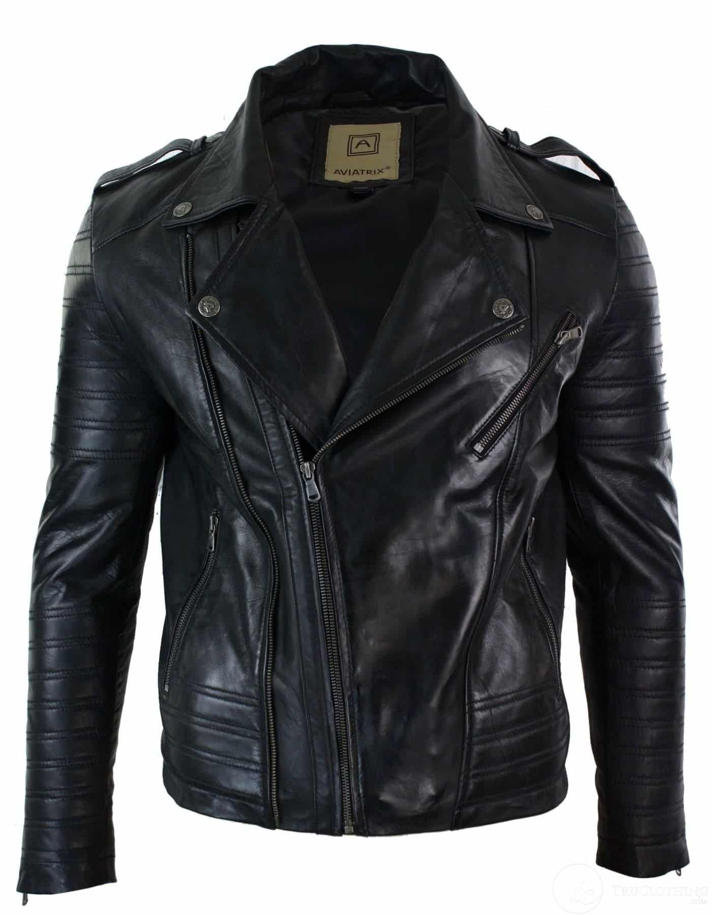 Ehtne nahkne risti lukuga vintage retro meeste bikerjakk must urban slim fit - XXXL - must