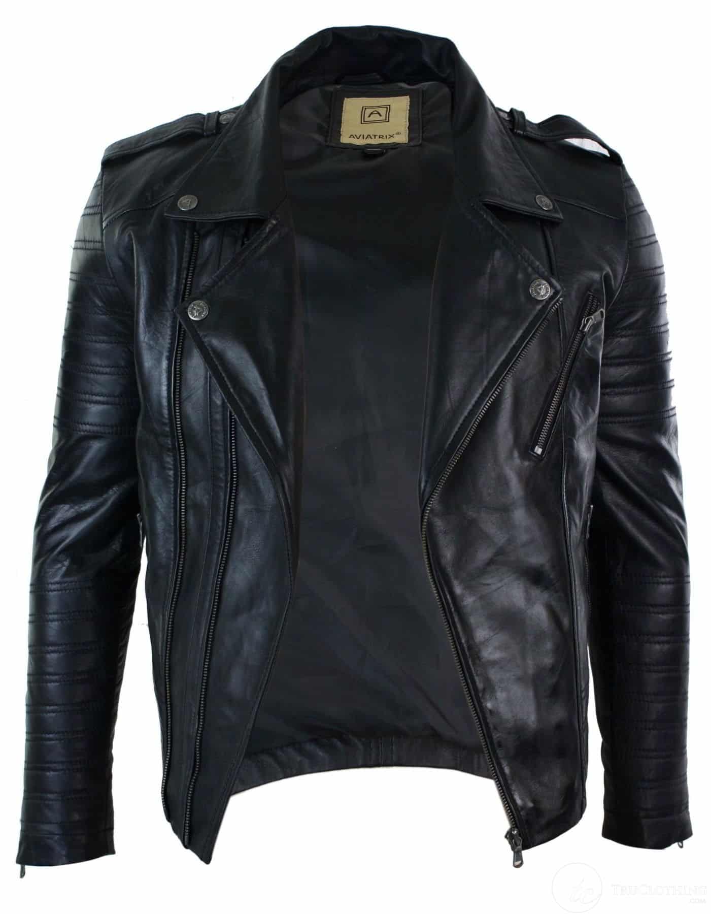 Ehtne nahkne risti lukuga vintage retro meeste bikerjakk must urban slim fit - XXXL - must