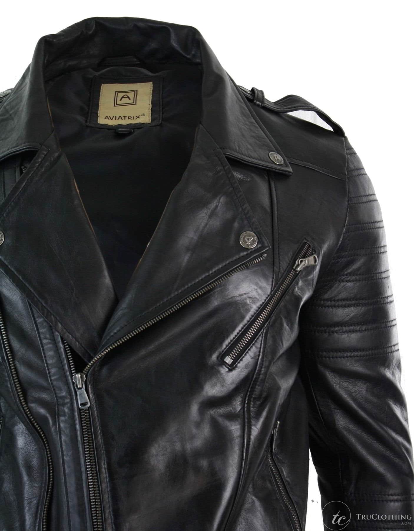 Ehtne nahkne risti lukuga vintage retro meeste bikerjakk must urban slim fit - XXXL - must