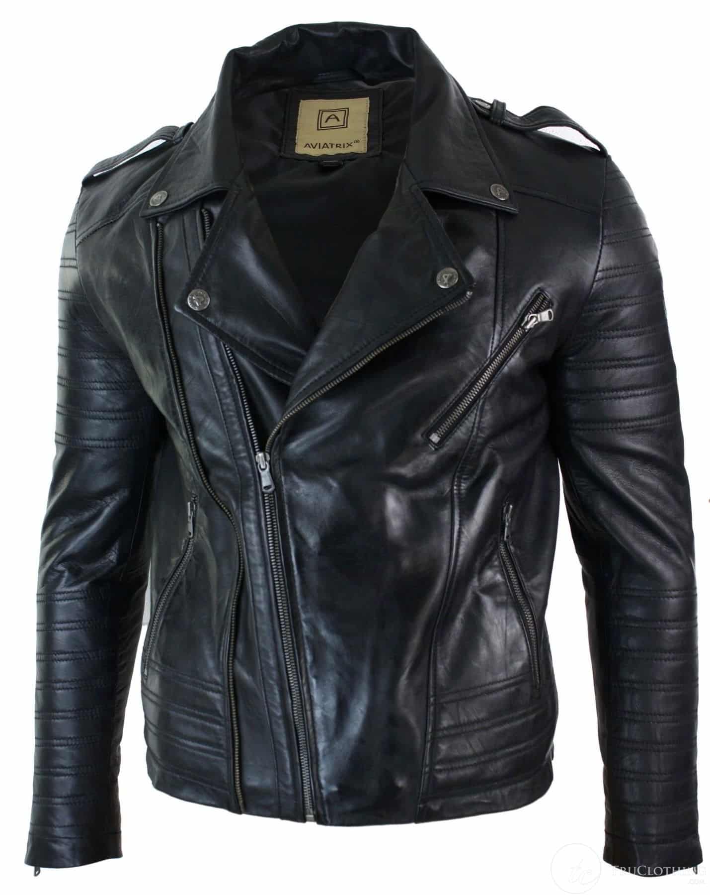 Ehtne nahkne risti lukuga vintage retro meeste bikerjakk must urban slim fit - XXXL - must