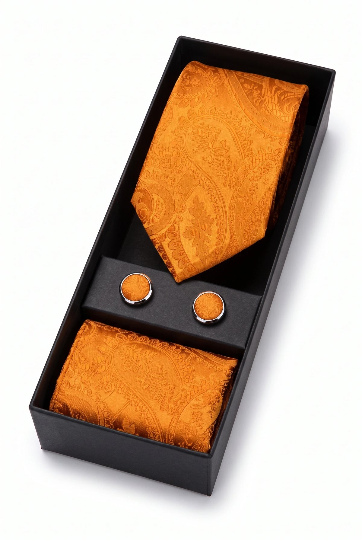Meeste oranži paisley-mustriga lipsu kinkekomplekt