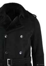 Meeste Sherlingi lambanahast must hall kaherealine vööga 3/4 mantel