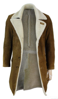 Meeste Sherlingi lambanahast tan-pruun 3/4 mantel Vintage Retro talvesoe