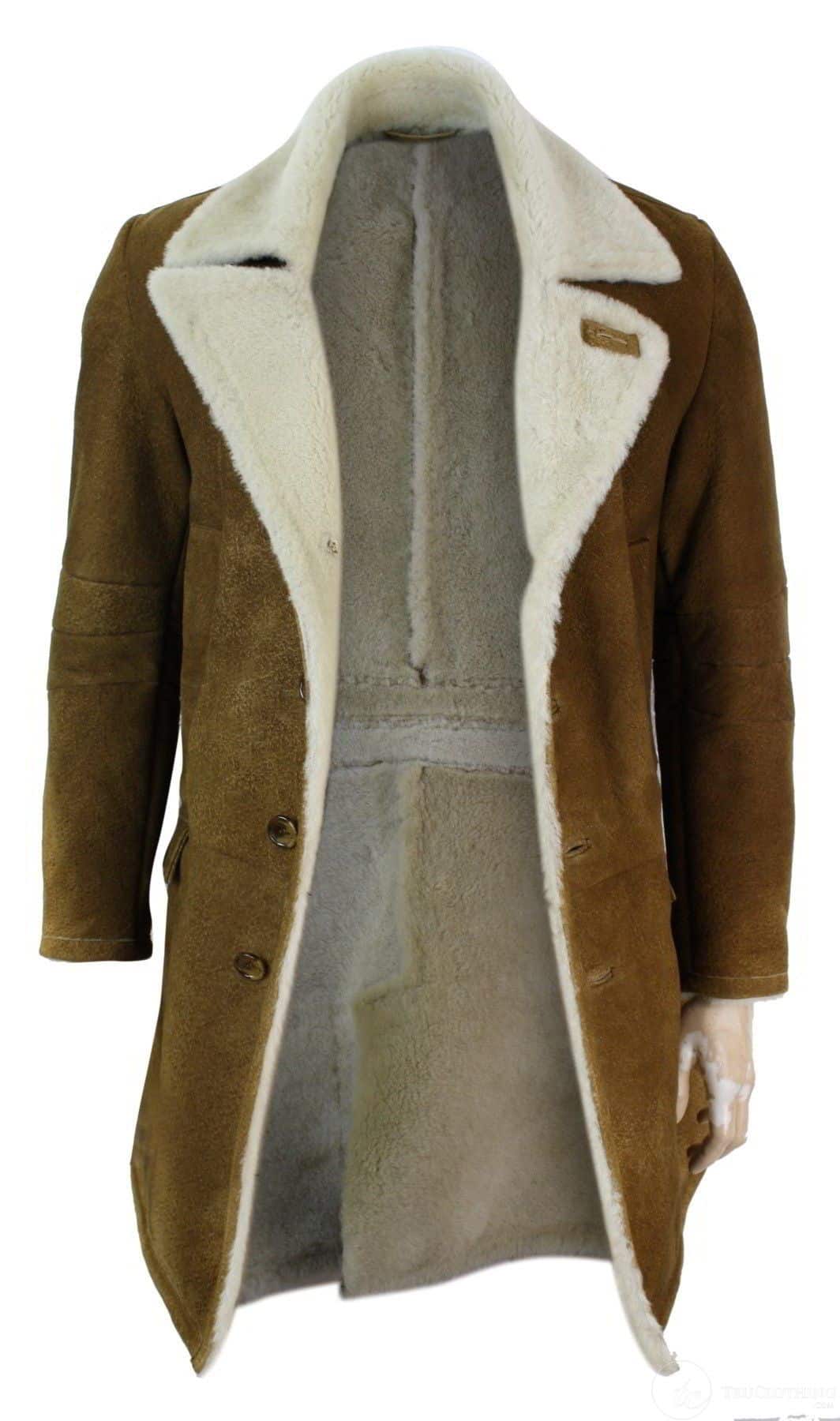 Meeste Sherlingi lambanahast tan-pruun 3/4 mantel Vintage Retro talvesoe