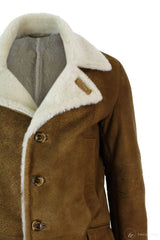 Meeste Sherlingi lambanahast tan-pruun 3/4 mantel Vintage Retro talvesoe