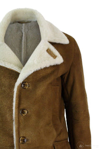 Meeste Sherlingi lambanahast tan-pruun 3/4 mantel Vintage Retro talvesoe
