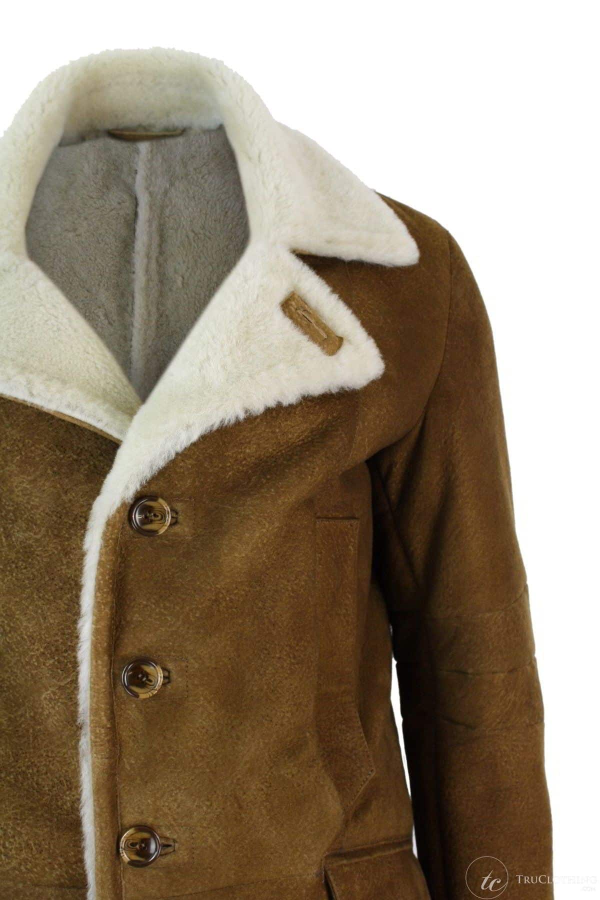 Meeste Sherlingi lambanahast tan-pruun 3/4 mantel Vintage Retro talvesoe