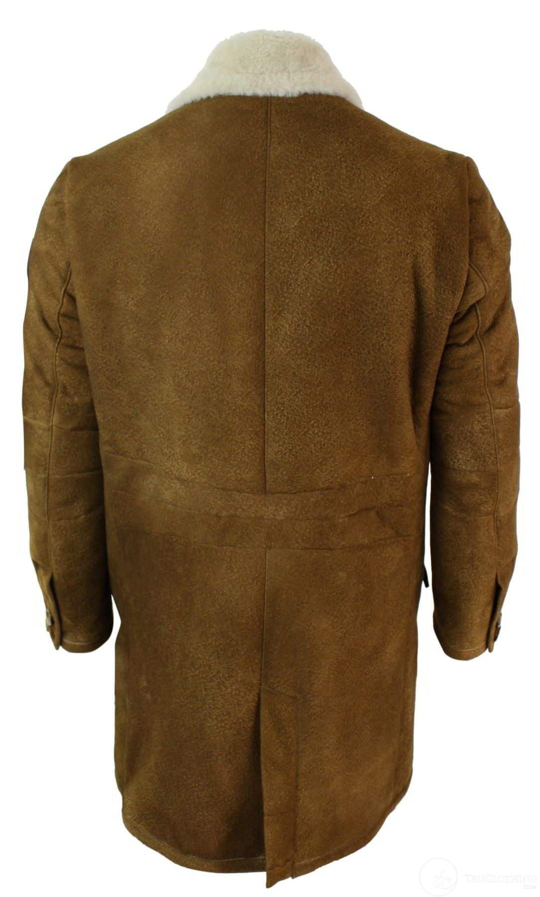 Meeste Sherlingi lambanahast tan-pruun 3/4 mantel Vintage Retro talvesoe