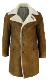 Meeste Sherlingi lambanahast tan-pruun 3/4 mantel Vintage Retro talvesoe