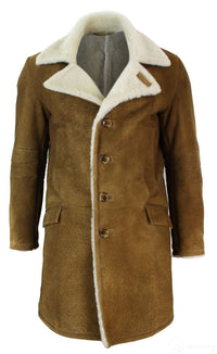 Meeste Sherlingi lambanahast tan-pruun 3/4 mantel Vintage Retro talvesoe