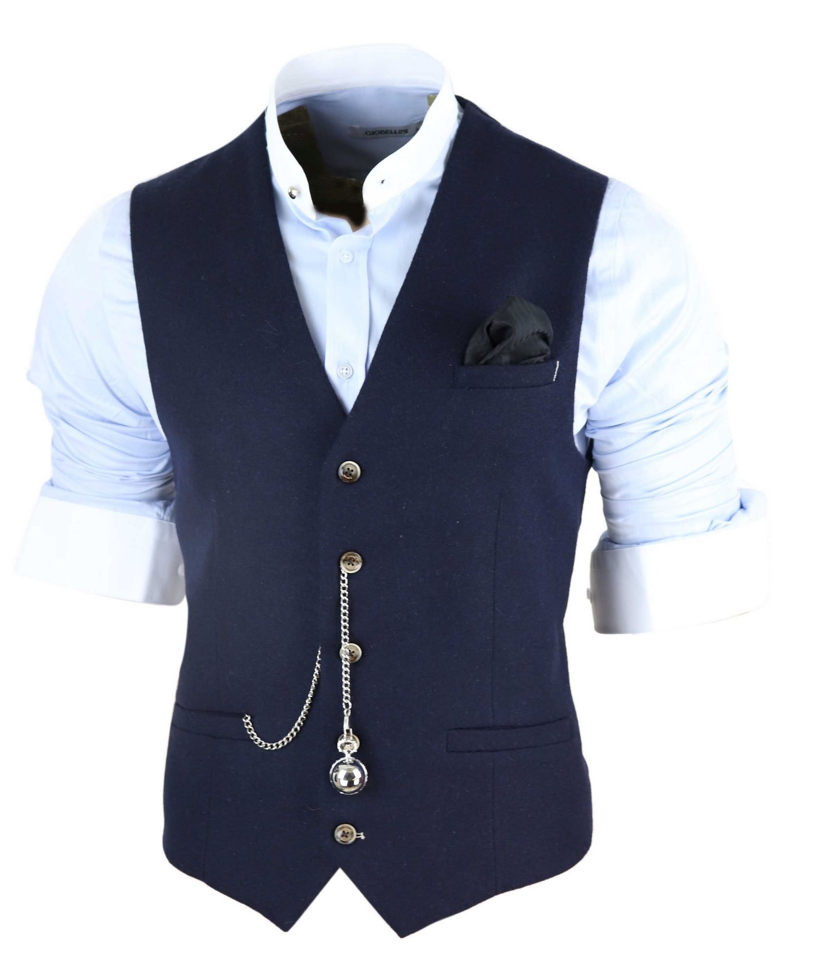 Meeste vintage tumesinine vest taskukellaga