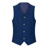 Poiste kolmeosaline villane ülikond, sinine tviidkangast, vintage 1920ndate klassikaline nelja taskuga vest