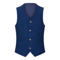 Poiste kolmeosaline villane ülikond, sinine tviidkangast, vintage 1920ndate klassikaline nelja taskuga vest