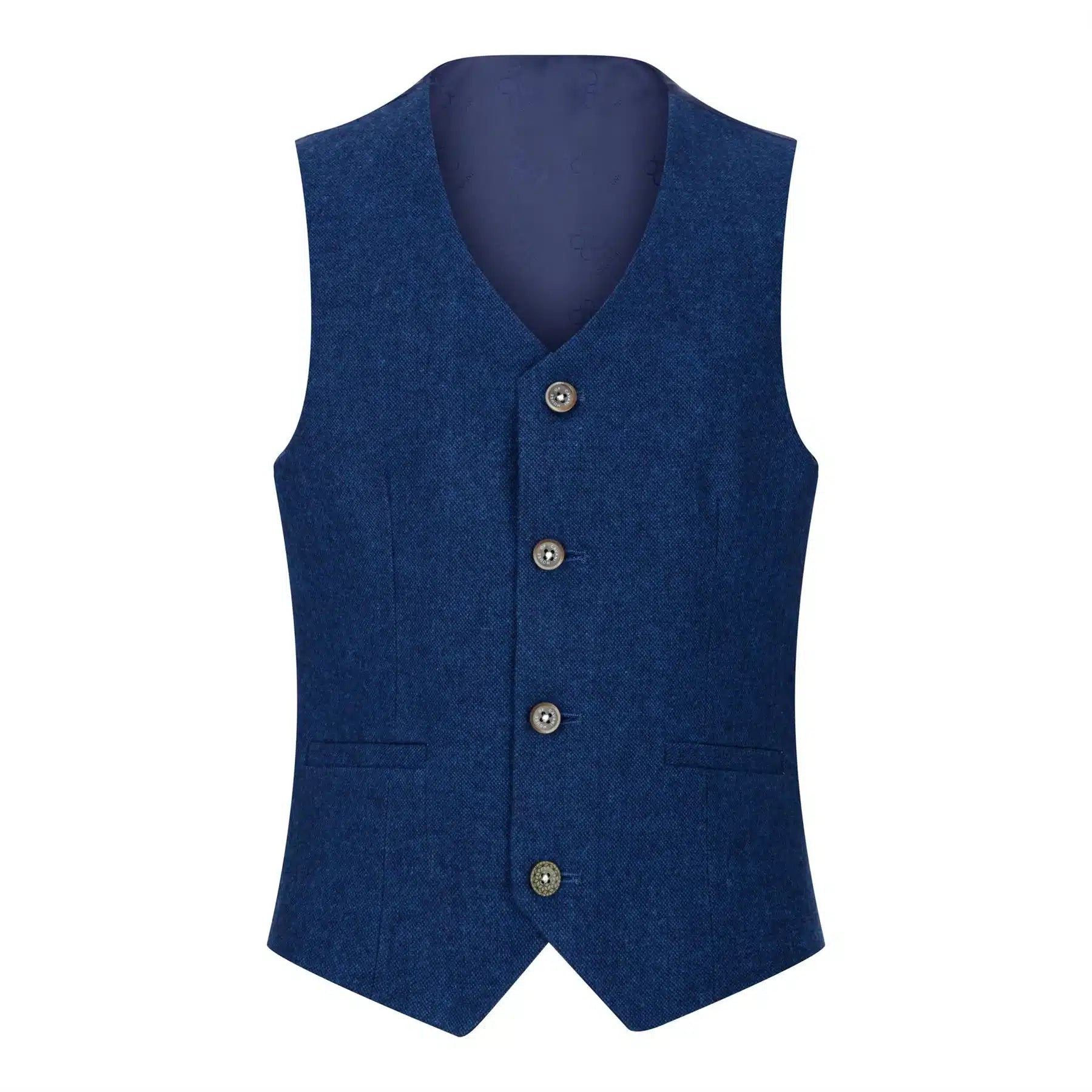 Poiste kolmeosaline villane ülikond, sinine tviidkangast, vintage 1920ndate klassikaline nelja taskuga vest