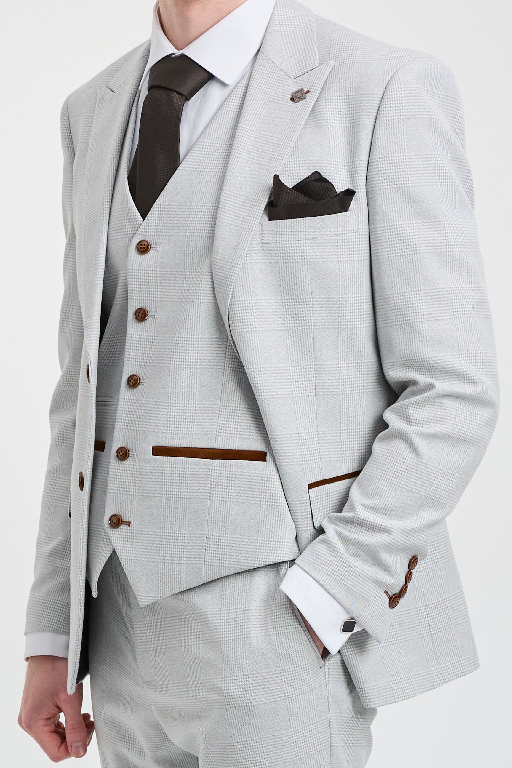 Mark meeste halli kivimustriga kolmeosaline tviidruuduline ülikond pruuni äärisega pulmadeks ja lõpupidudeks