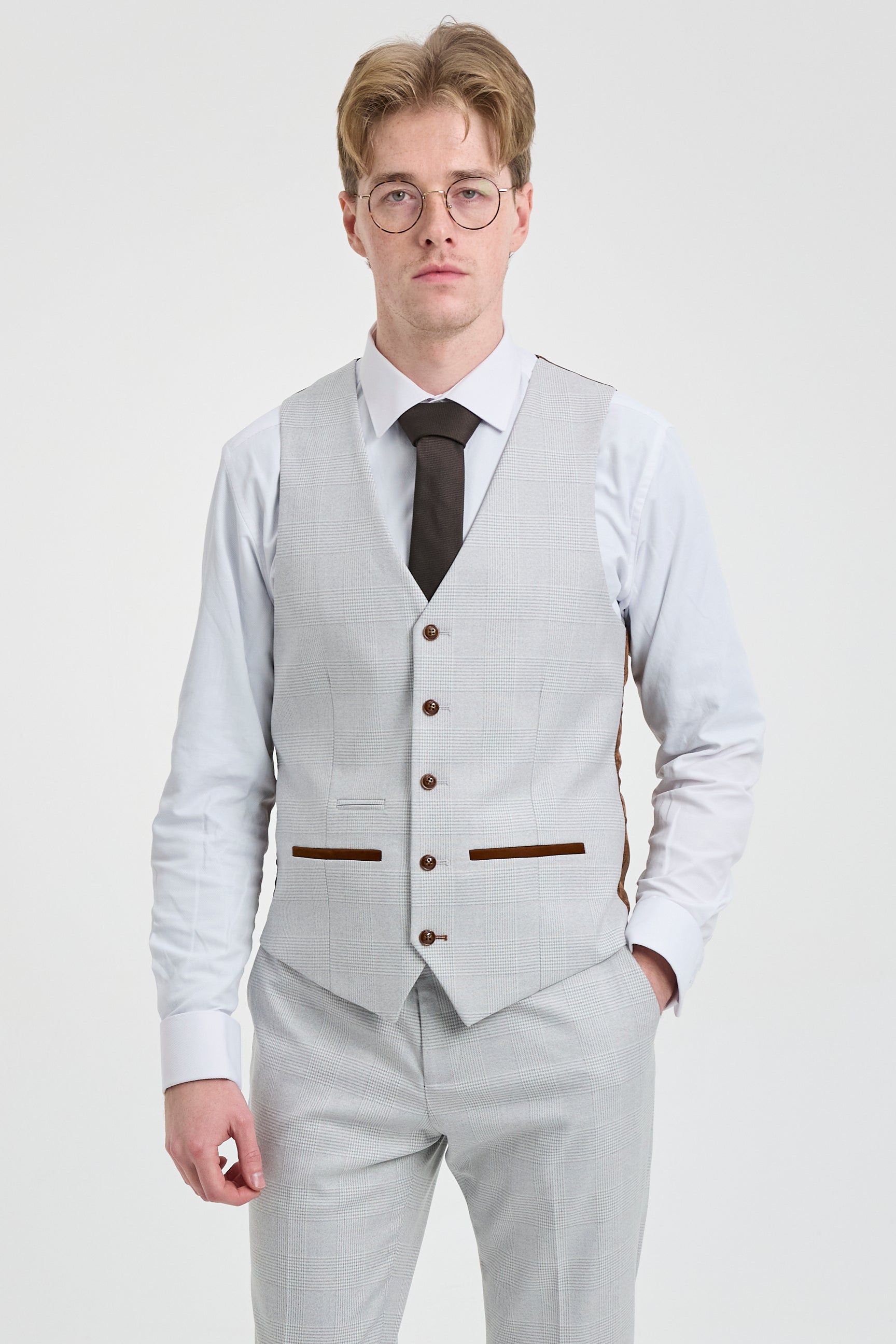 Mark meeste halli kivimustriga kolmeosaline tviidruuduline ülikond pruuni äärisega pulmadeks ja lõpupidudeks