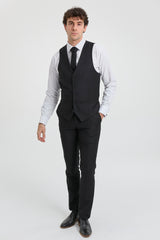 Paul Andrew Parker - meeste kolmeosaline must rätsepatööna valminud ülikond, klassikaline uksele kinnitatav leinaülikond, matused