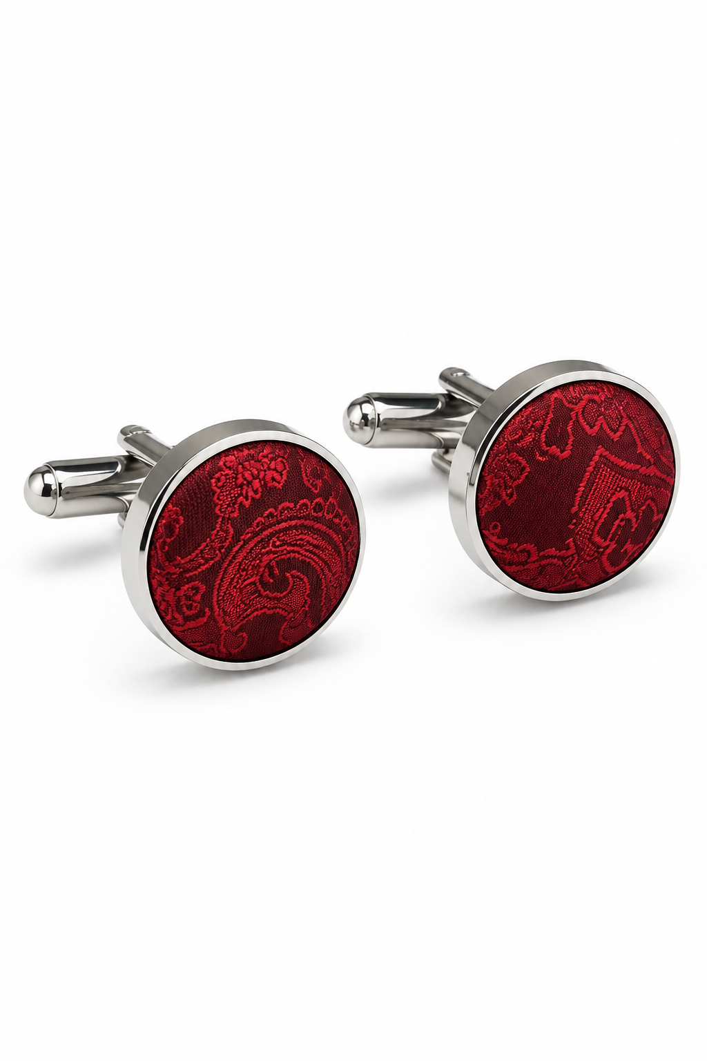 Paisley kaelusega punane lips, kinkekomplekt, taskurätik, mansetinööbid, lilleline satiinlips