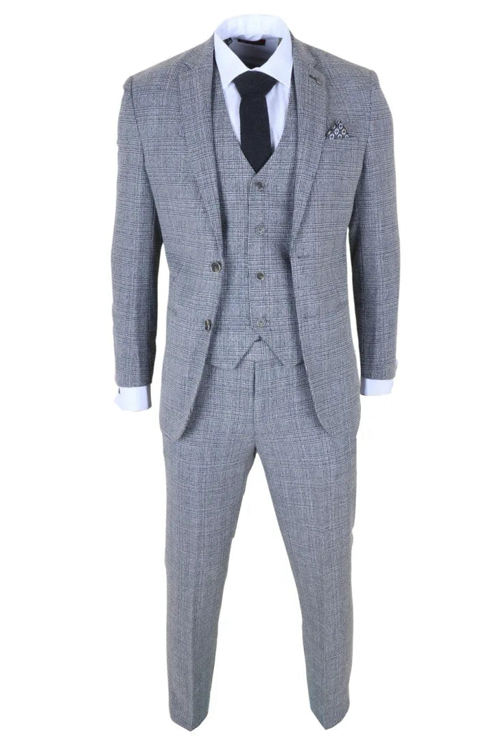 Meeste hall klassikaline ruuduline kitsas kolmeosaline ülikond