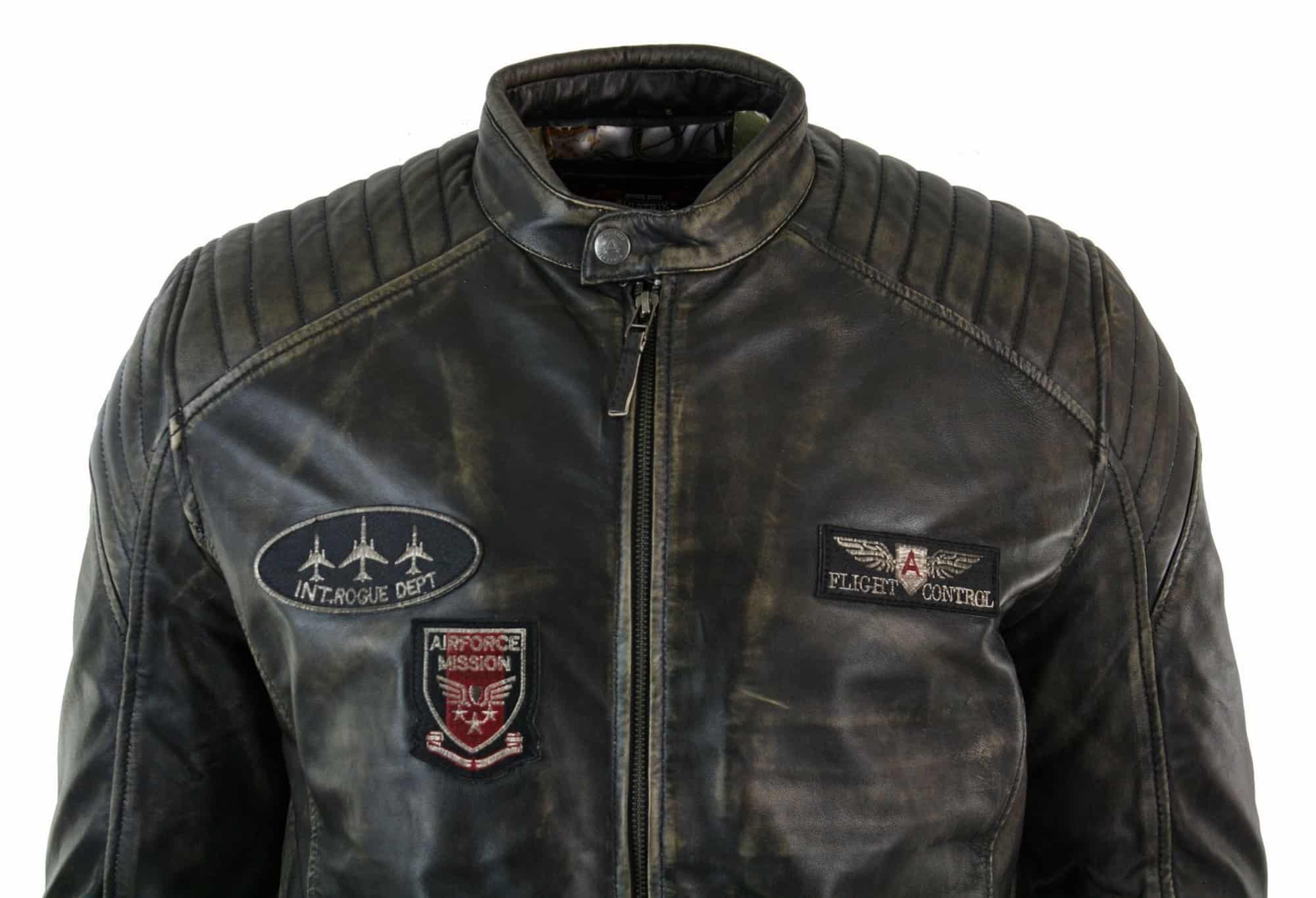 Ehtne nahkne pestud biker Airforce'i jope meestele, kulunud vabaaja lõikega, retro-vintage stiilis
