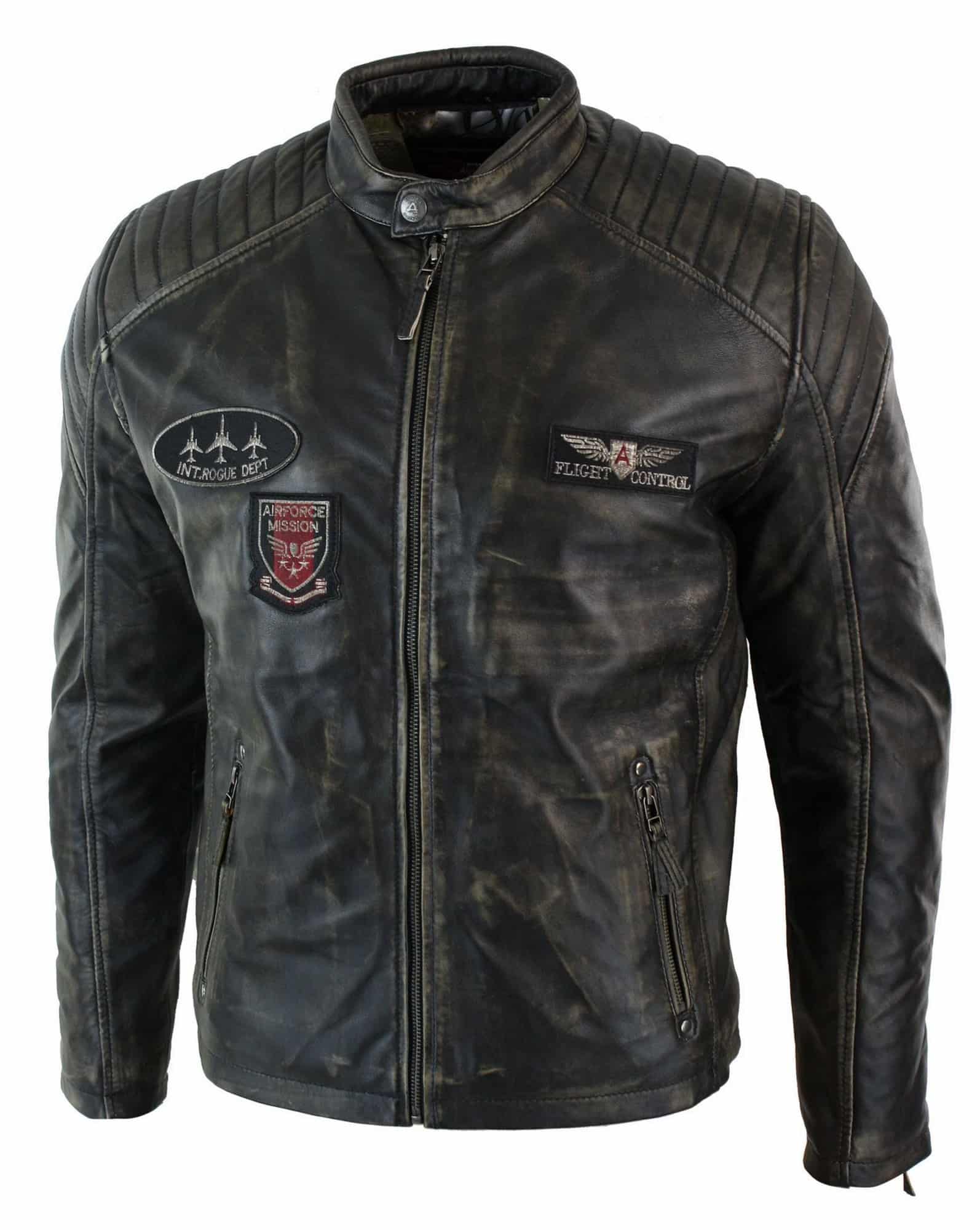 Ehtne nahkne pestud biker Airforce'i jope meestele, kulunud vabaaja lõikega, retro-vintage stiilis