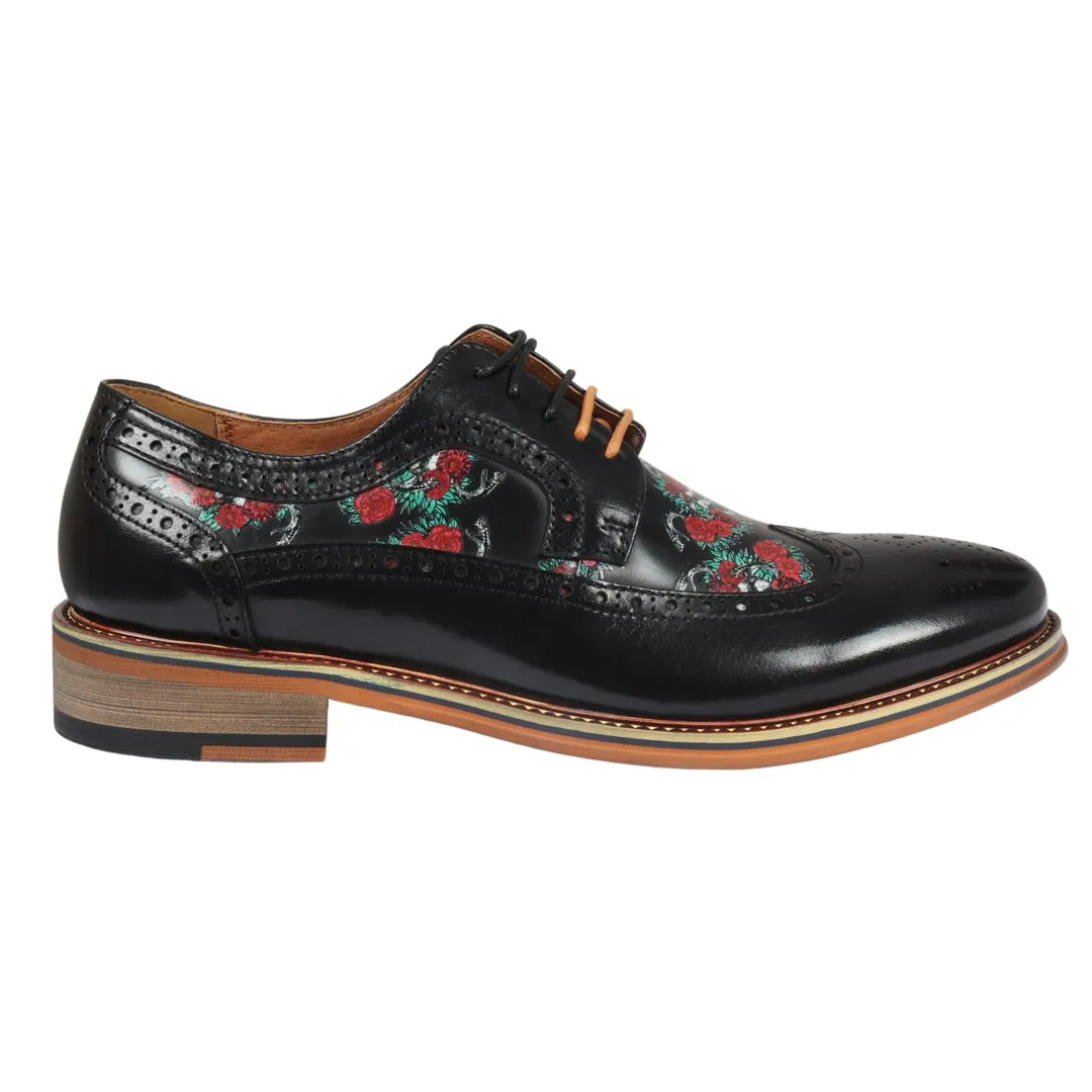 Ross - meeste mustad lillelise mustriga koljumustriga nahast brogue-kingad