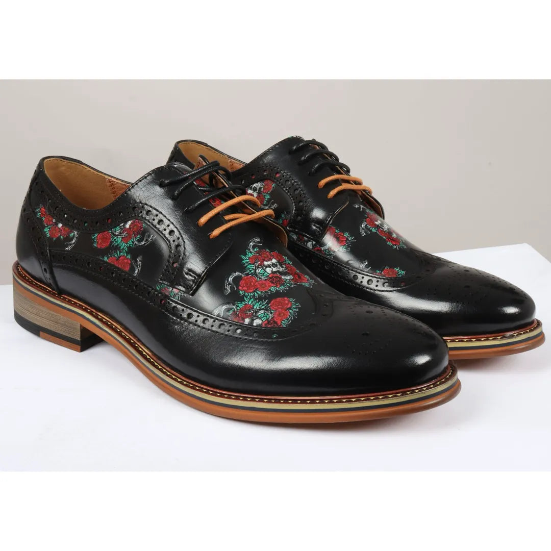 Ross - meeste mustad lillelise mustriga koljumustriga nahast brogue-kingad