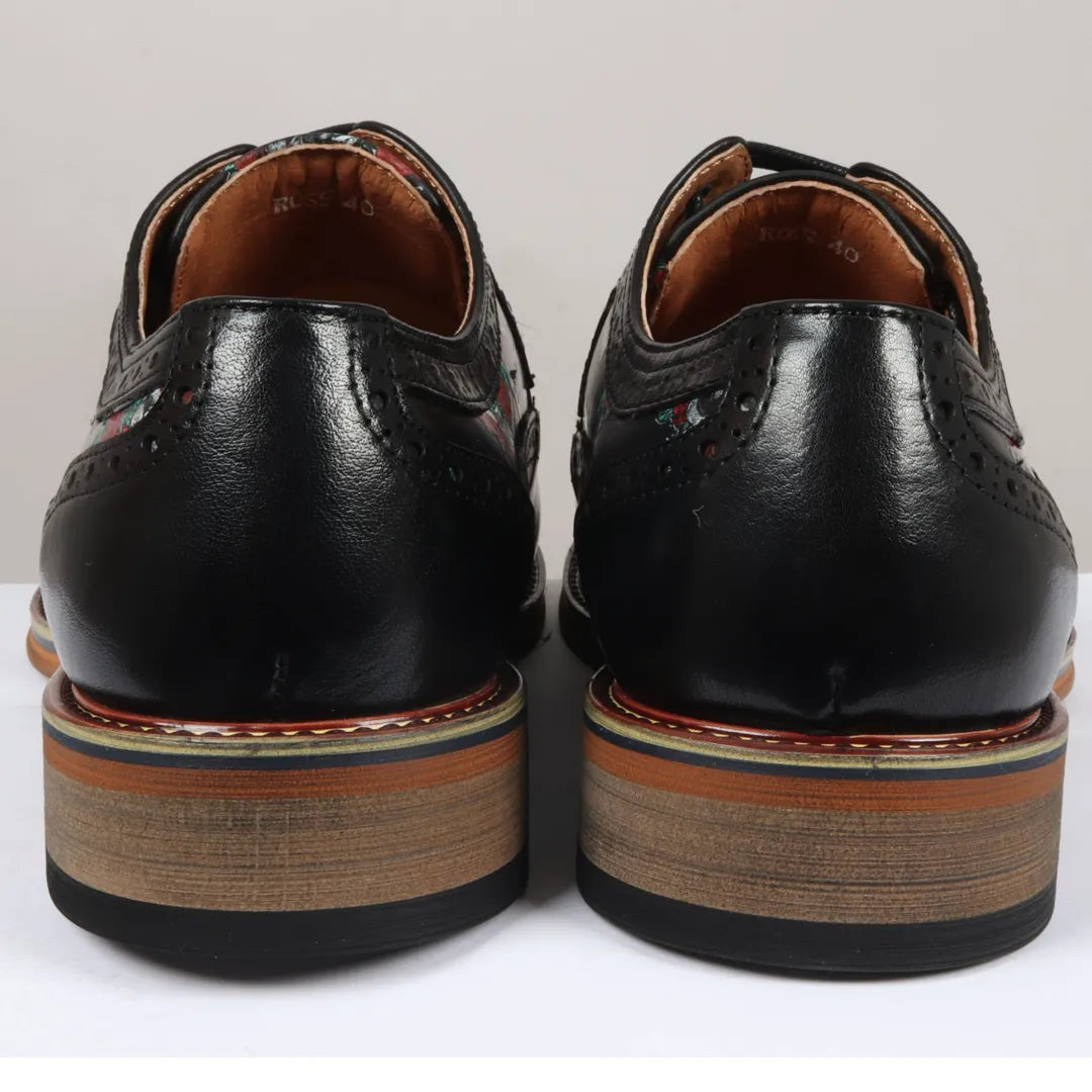 Ross - meeste mustad lillelise mustriga koljumustriga nahast brogue-kingad