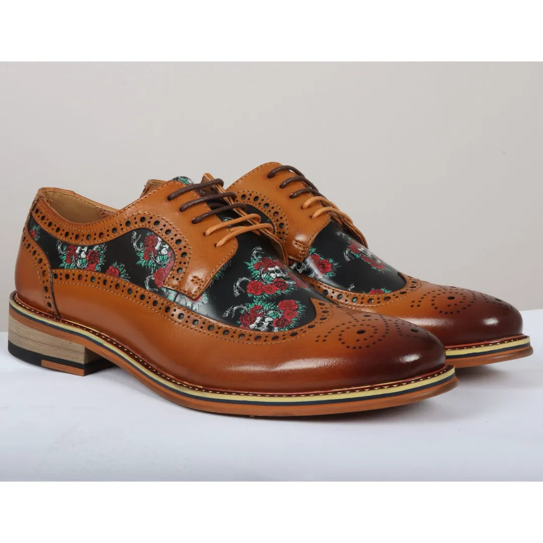 Ross - meeste pruunid lillelise koljumustriga nahast brogue-kingad