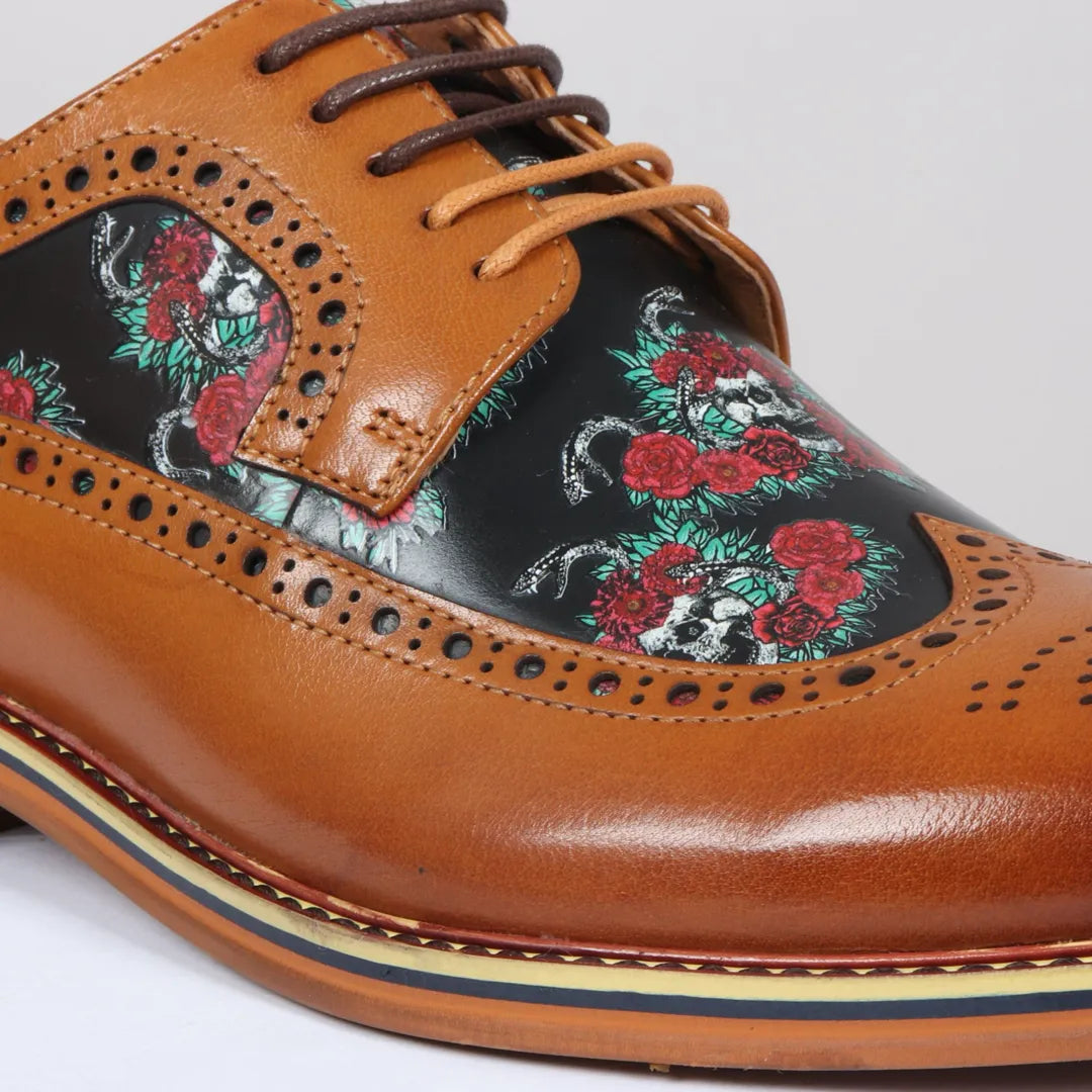 Ross - meeste pruunid lillelise koljumustriga nahast brogue-kingad