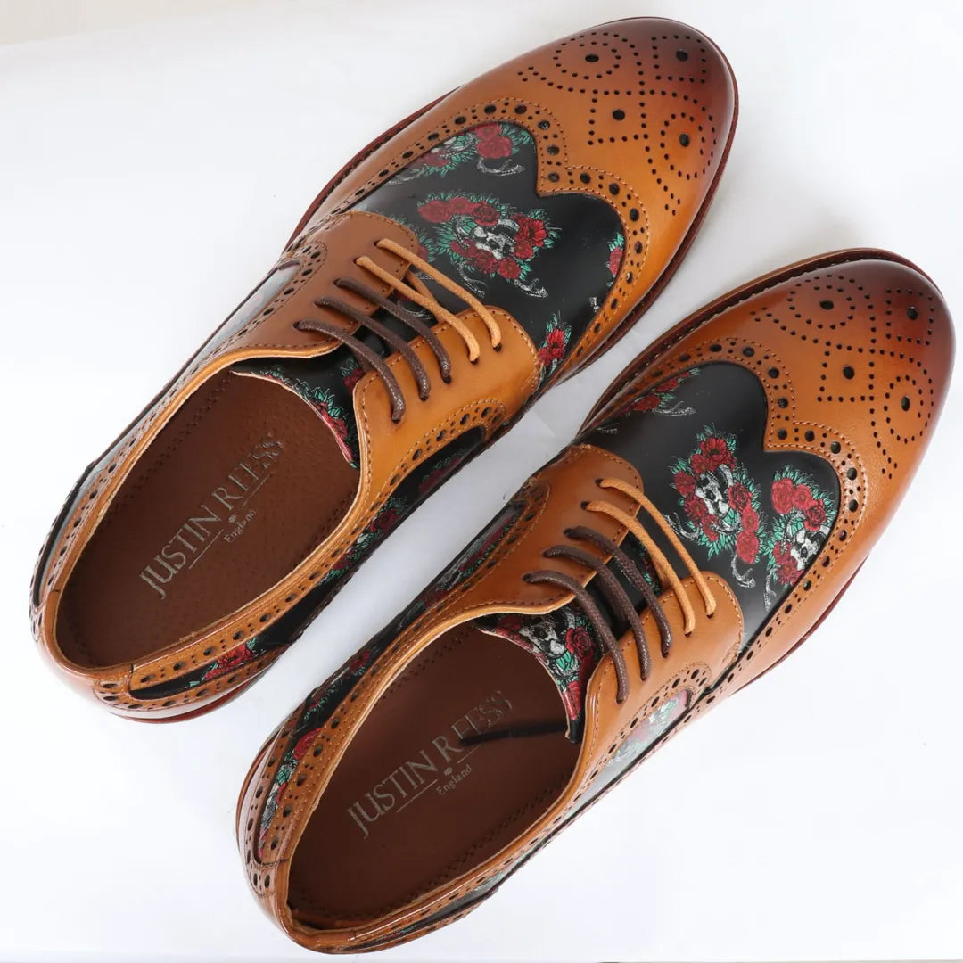 Ross - meeste pruunid lillelise koljumustriga nahast brogue-kingad